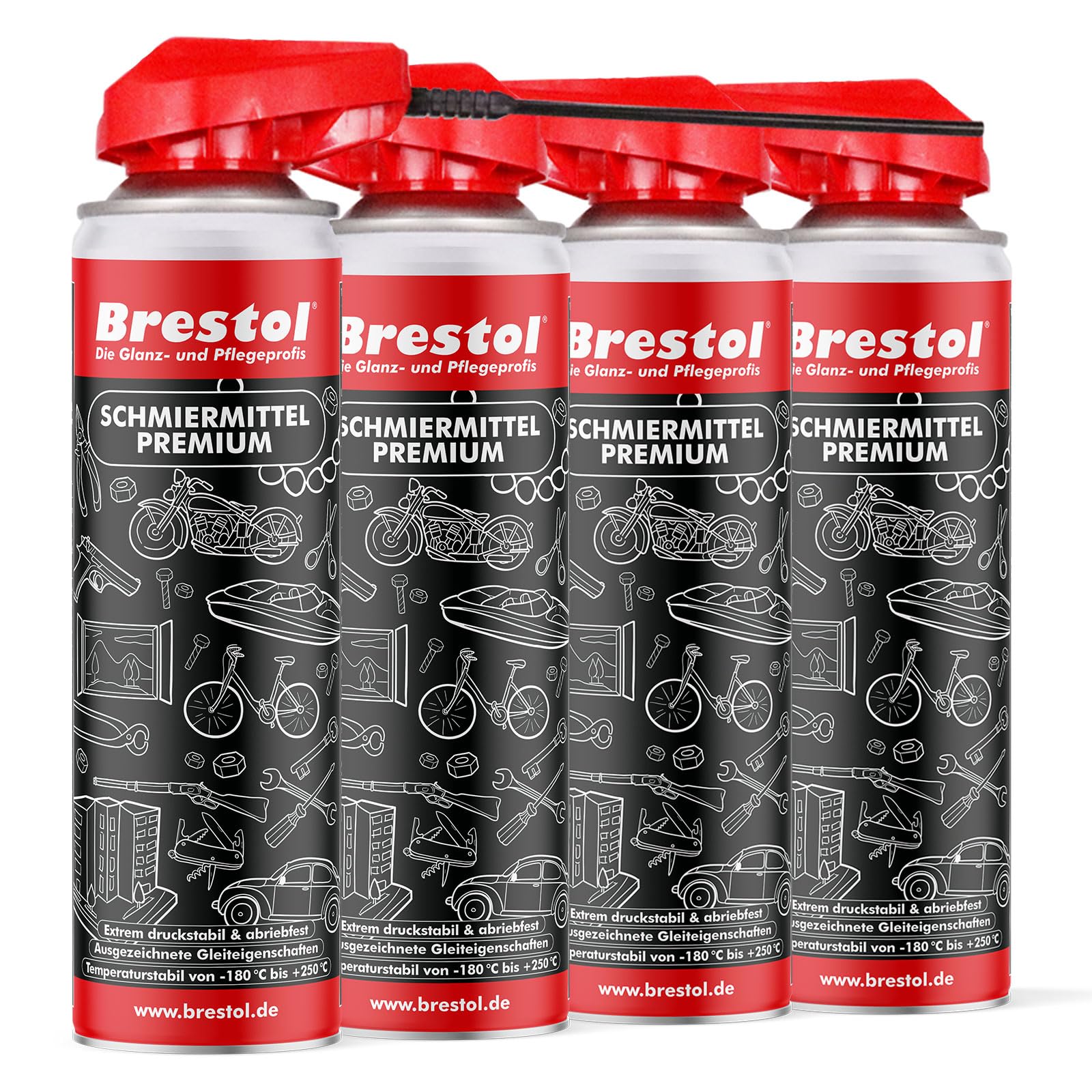 PTFE Spray 4x 400 ml - 10 in 1 Schmierspray auf PTFE-Basis Schmiermittel Kettenspray Rostlöser Kriechöl Schneidöl Trennmittel Korrosionsschutz Kontaktspray Zahnradspray Feuchtigkeitsverdränger
