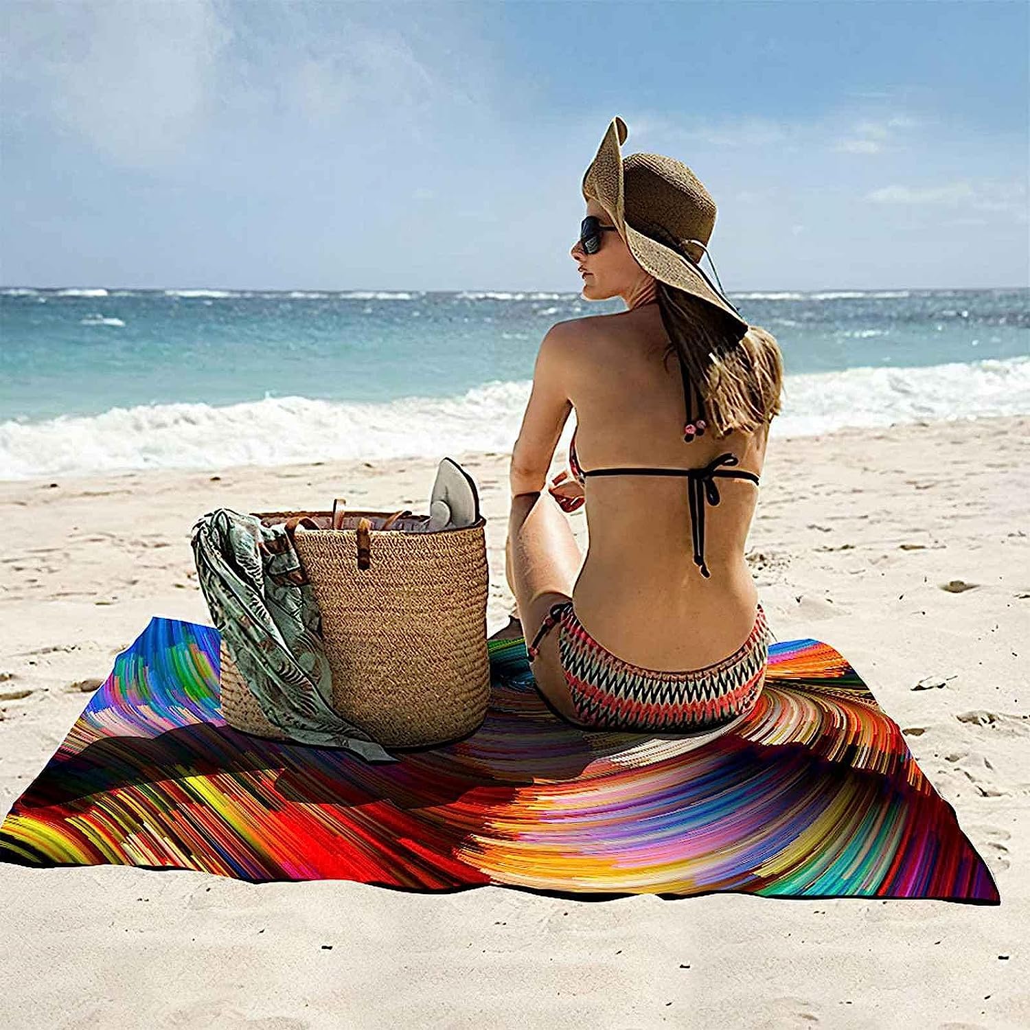 Mikrofaser Strandtuch XXL 150 X 200 cm Ultraleicht, Schnell Trocknendes Sandfest Handtuch, Saugfähiges Stranddecke, Weich Und Pflegeleicht Badetuch Für Fitness, Reise, Yoga, Bunter Wirbel -0S3B