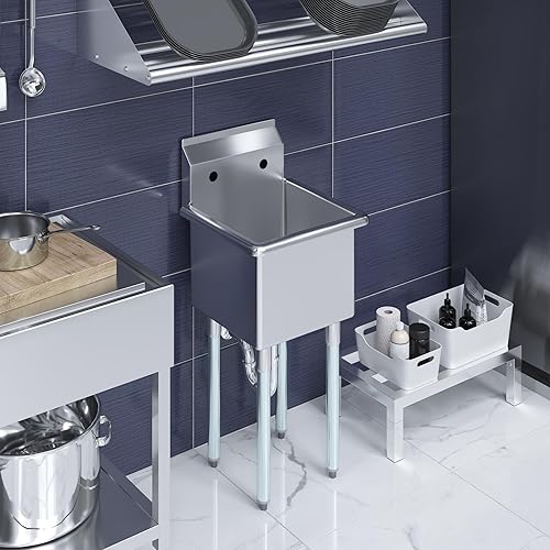 Miniatura 5 de AmGood Fregadero de acero inoxidable para preparación y utilidad | Tamaño total: 18 x 18.5 pulgadas | Tamaño del tazón: 15 x 15 pulgadas | NSF |