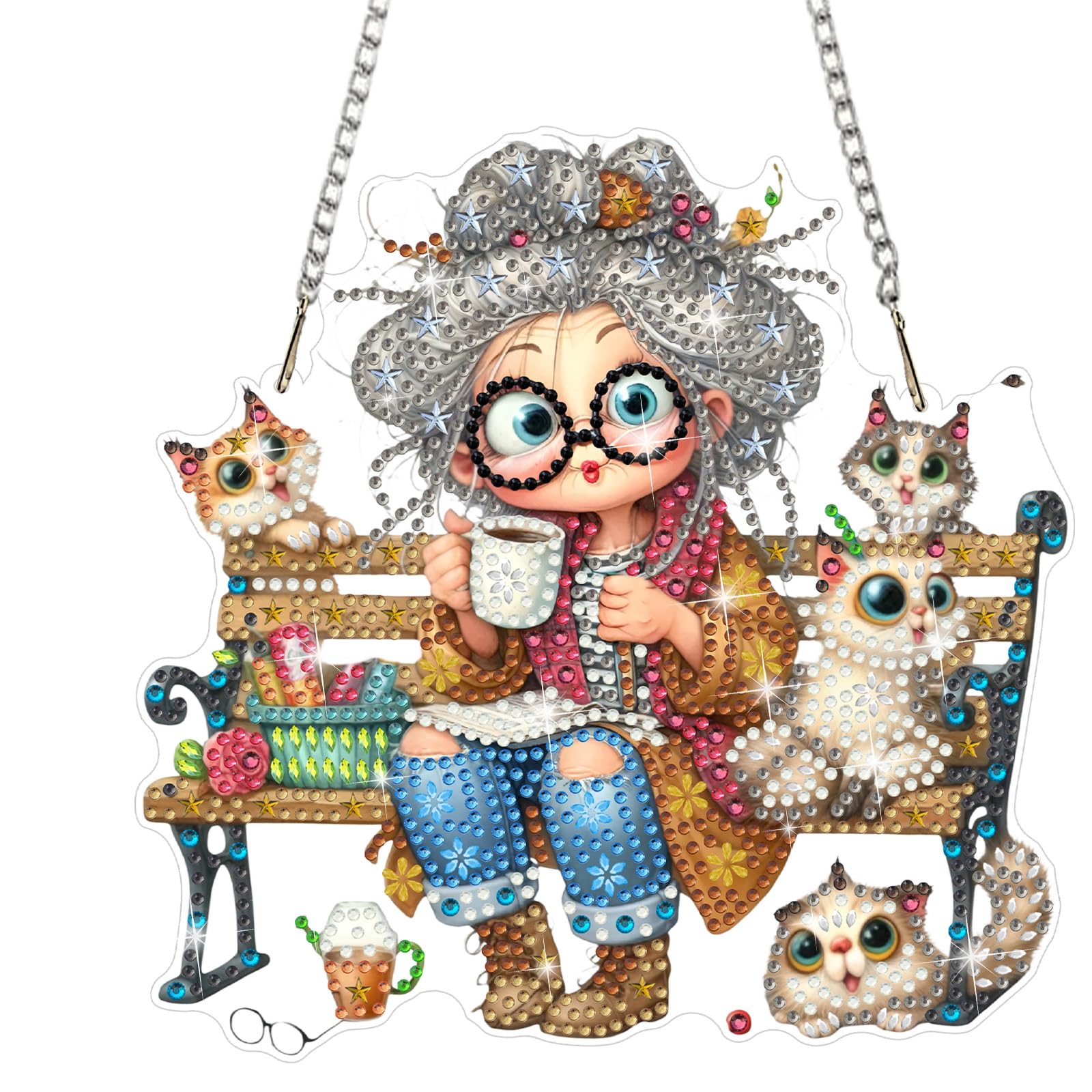 HEIBAGO Hanging Diamond Art Kits for Adults, DIY Women Diamond Painting Hanging Pendant with Chain,Special Shaped Diamond Painting Cat Crystal Gem Art Ornament Craft for Home Decor