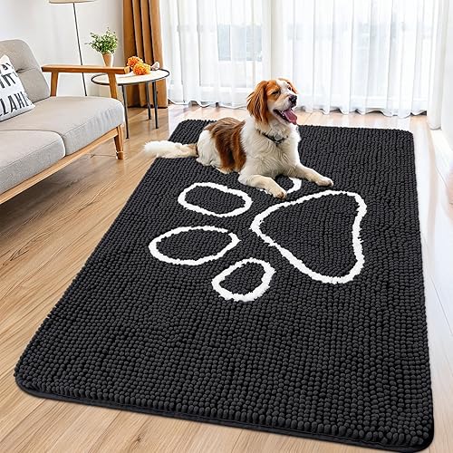 Miniatura 182 de Smiry Tapete para puerta de perro para patas fangosas, absorbente que atrapa la suciedad, antideslizante, de secado rápido, lavable, tapete de