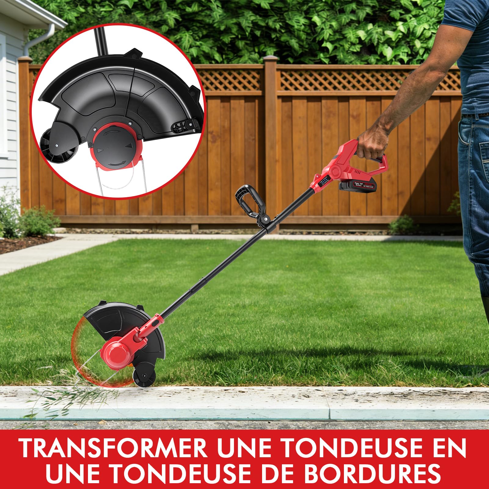 Coupe Bordure sans Fil avec Batterie, 21V Debroussailleuse Electrique sans Fil Coupe-Bordures Et Bordeuse, 30cm Largeur Coupe Rotofil Batterie avec 2 Batteries 1.5 Ah Et Chargeur,4 Bobines De Fil