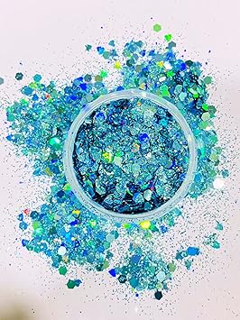Mahir Chunky Blue-Green Holographic Iridescent Glitter Mix 10 Gm