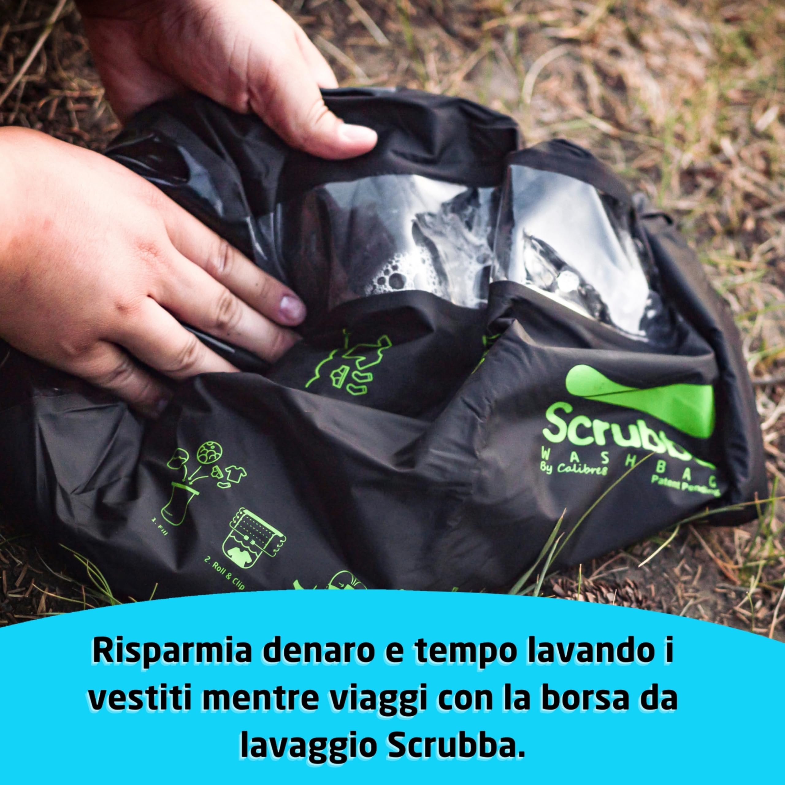 Scrubba Wash Bag 2.0 Sacchetto Lavatrice Portatile Borsa Sacco per Lavare Lavasciuga con Esclusivo Sistema Asse per Bucato Indispensabile Accessorio Camper Campeggio Escursione Viaggio Ovunque