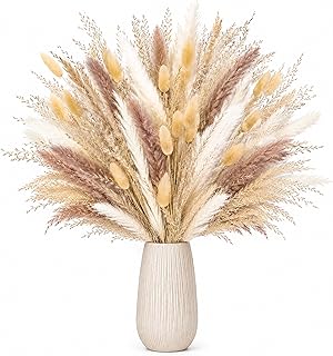 Der Rose 100 Pack 43cm Natural Dried Pampas Grass Plant with Bunny Tail Dried Flowers Bouquet Artificial Grass for Wedding Table Decoration Boho Home Decor