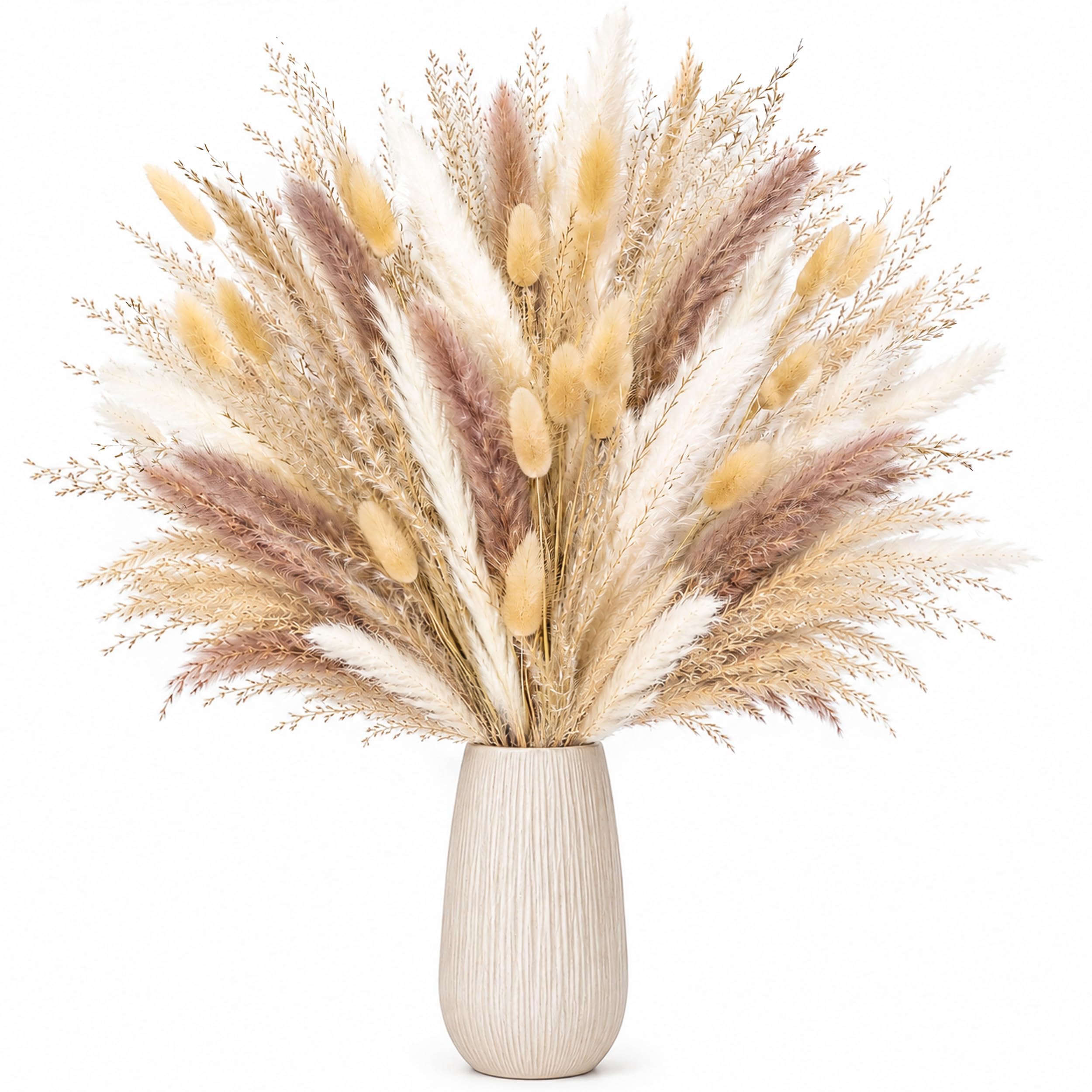 Der Rose 100 Pack 43cm Natural Dried Pampas Grass Plant with Bunny Tail Dried Flowers Bouquet Artificial Grass for Wedding Table Decoration Boho Home Decor