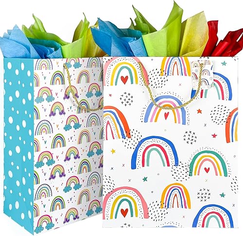 SPERPAND Paquete de 4 bolsas de regalo de papel extra grandes de 16.3 pulgadas con asas, bolsas de regalo con pañuelos para cumpleaños de niños,