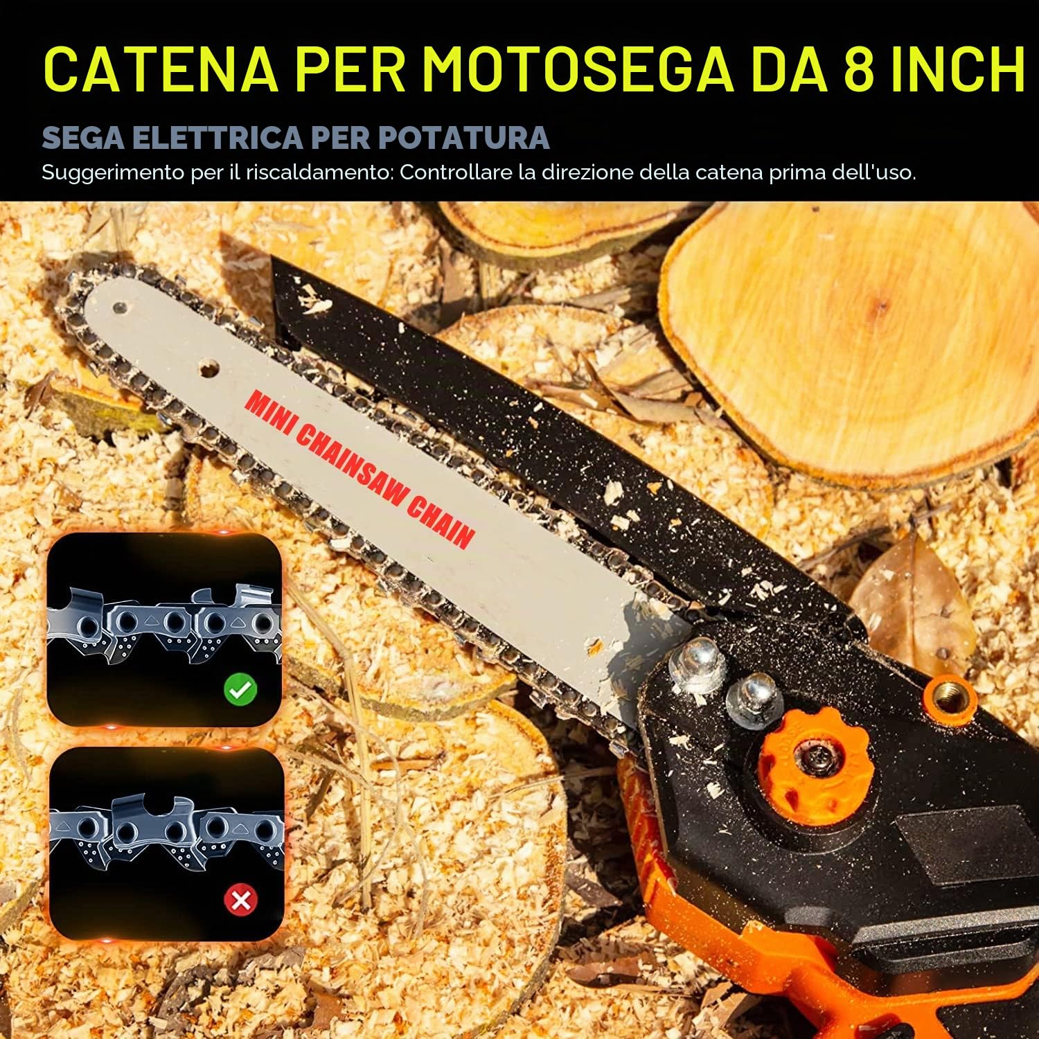 Catene 8 Pollici Sega Mini Motosega，Catena di Ricambio Ricaricabile Portatile da 8 pollici 3 pezzi，Catene Lunghezza 31cm，1/4"， 0.043"(1.1mm)，48DL (3PCS-8IN-1/4 043 48DL)