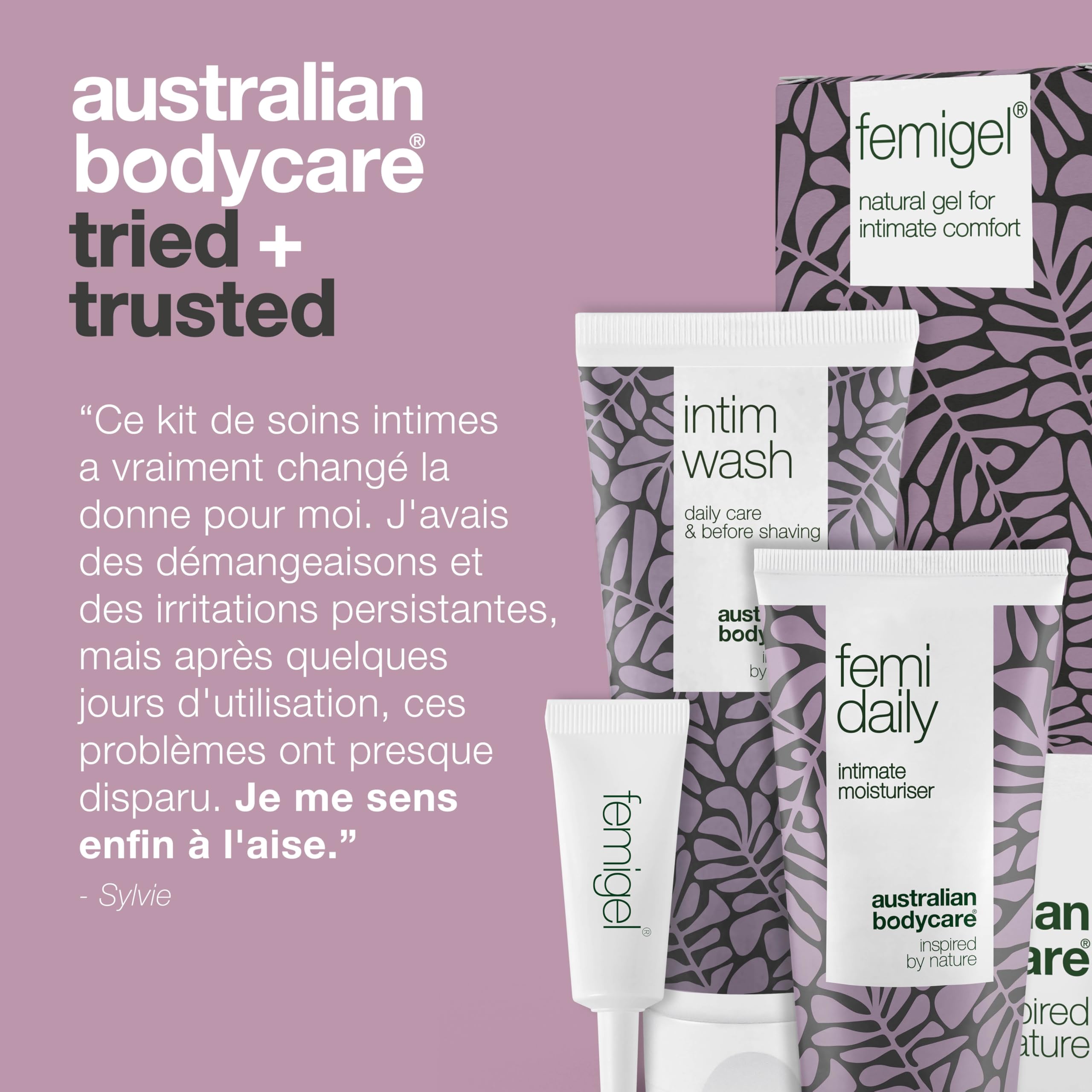 Kit pour soins intimes | 3 Produits pour Soins Intimes | Aide à Réduire la Sécheresse, les Démangeaisons et les Rougeurs | Comprend: Intim Wash (200ml), Femi Daily (100ml) et Femigel (5x5ml)