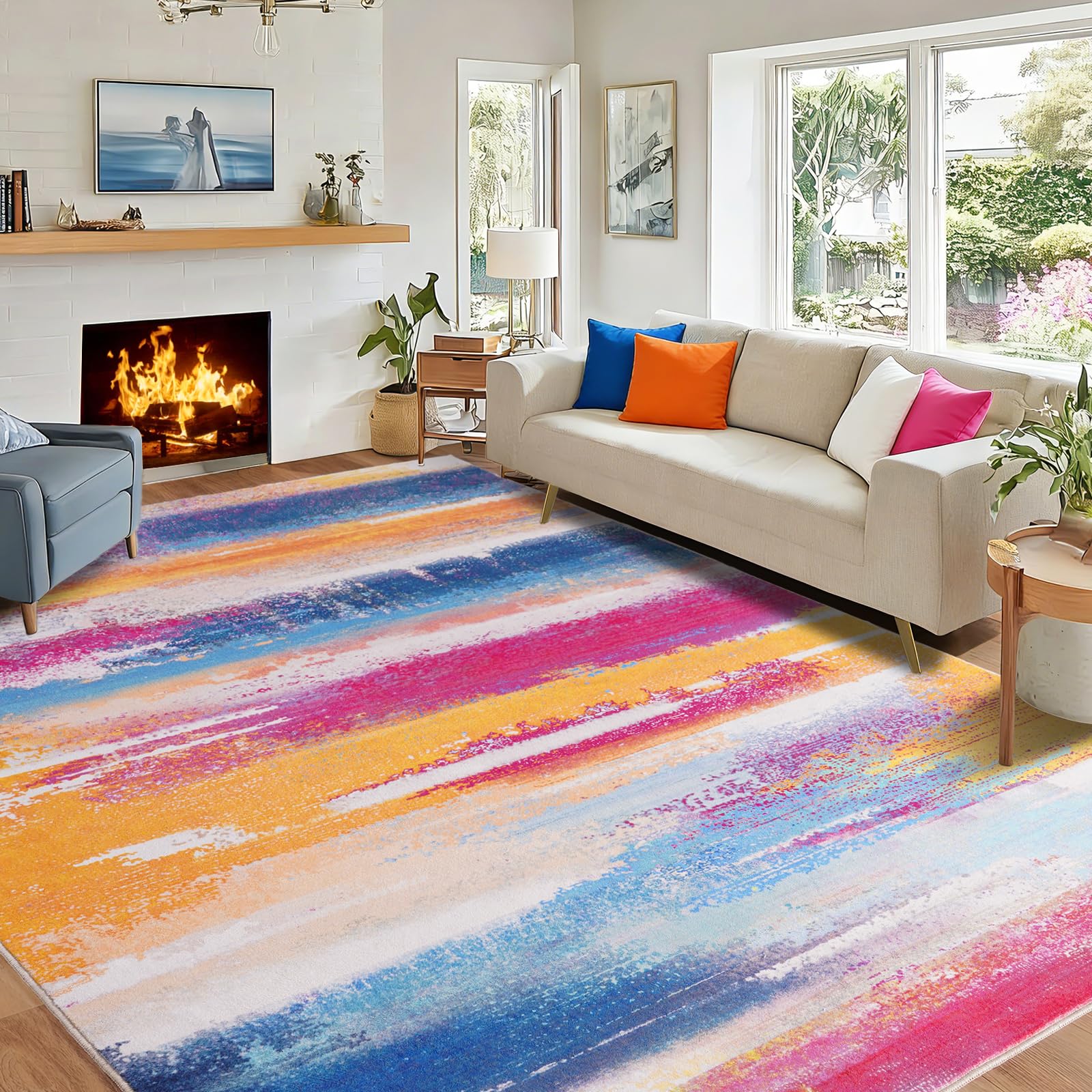 Rezutan Waschbarer Teppich Wohnzimmer Modern Abstrakt Mehrfarbig 160x230cm，