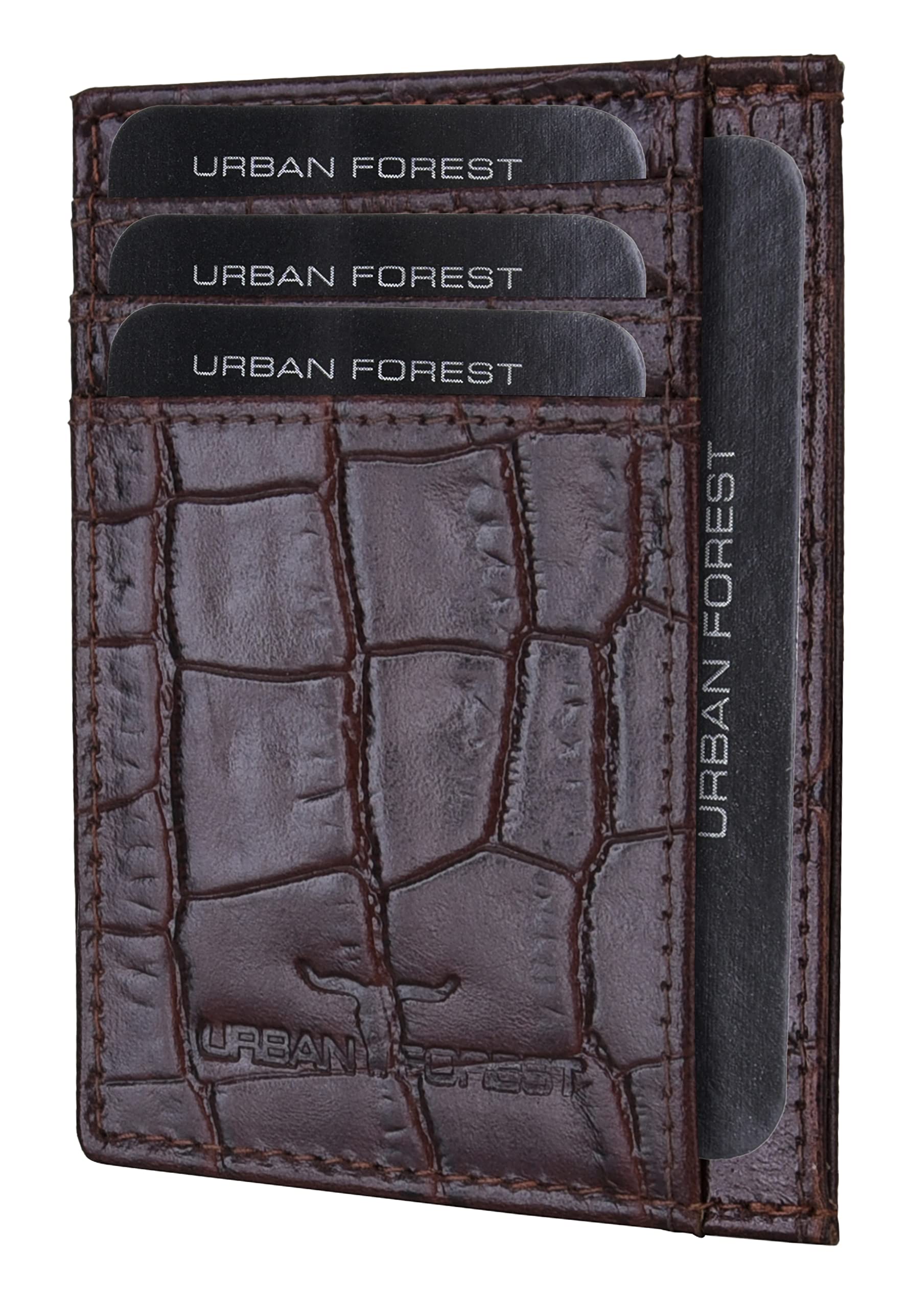 URBAN FOREST Printed Brown Chris Leather Credit Card Holder for Men