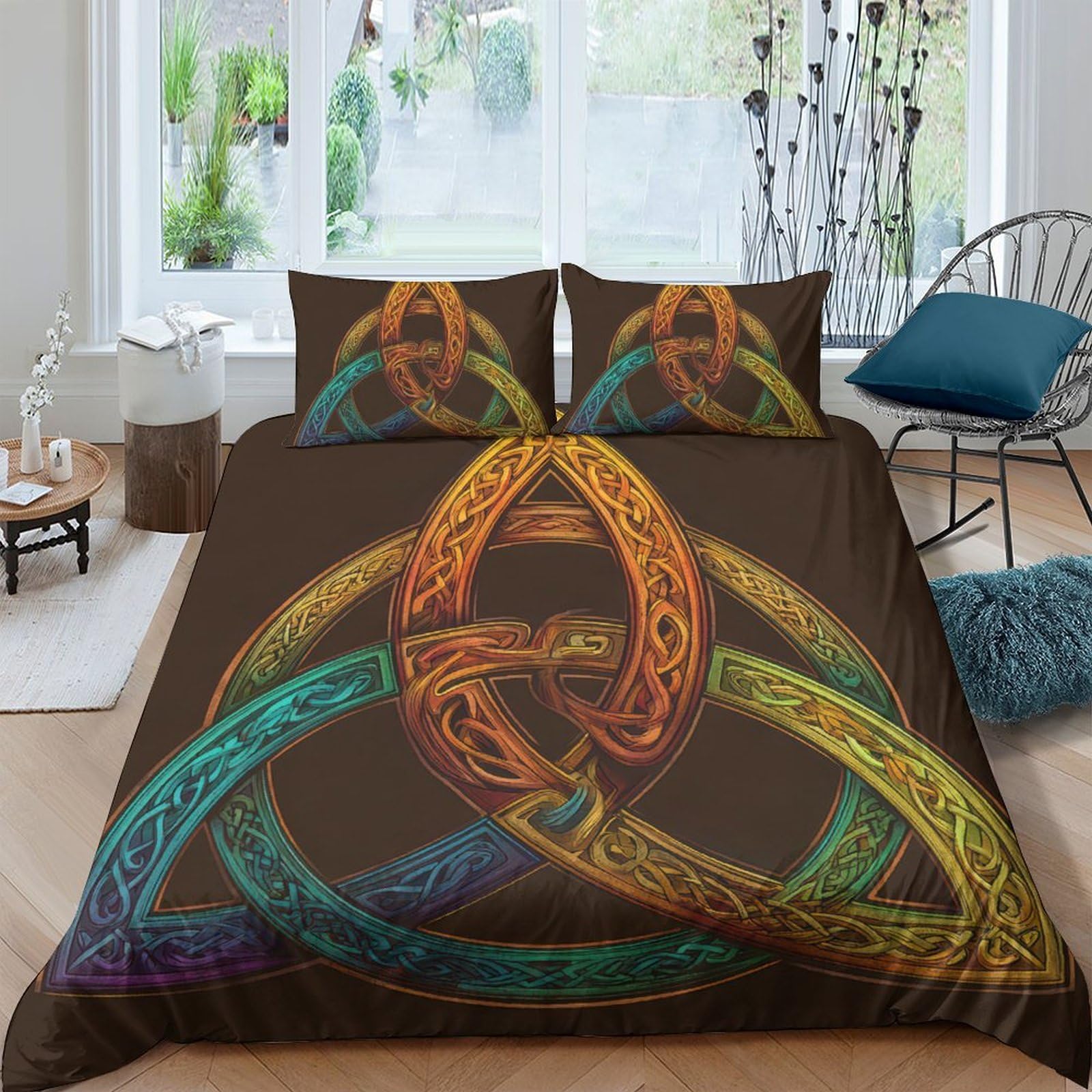 Ctjqhvkz Style-7 3D Printed Celtic Knot Fitted Sheet Microfiber Soft Brown Boho Pattern Mattress Cover For Bedroom Dorm Decor Single（135X200cm）