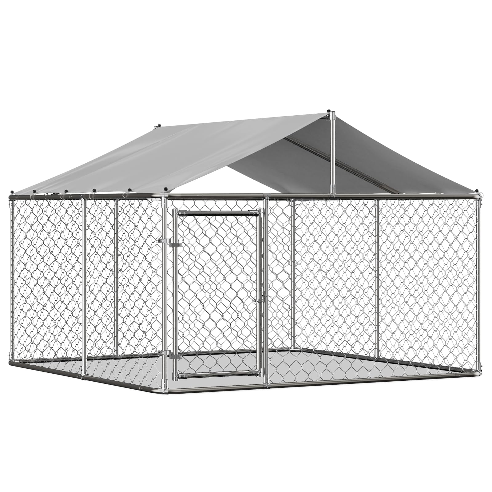 Recinto para Perros de Exterior 230x230x117 cm, con Techo Impermeable UV y Puerta con Cerradura, Acero Galvanizado, para Jardín y Mascotas