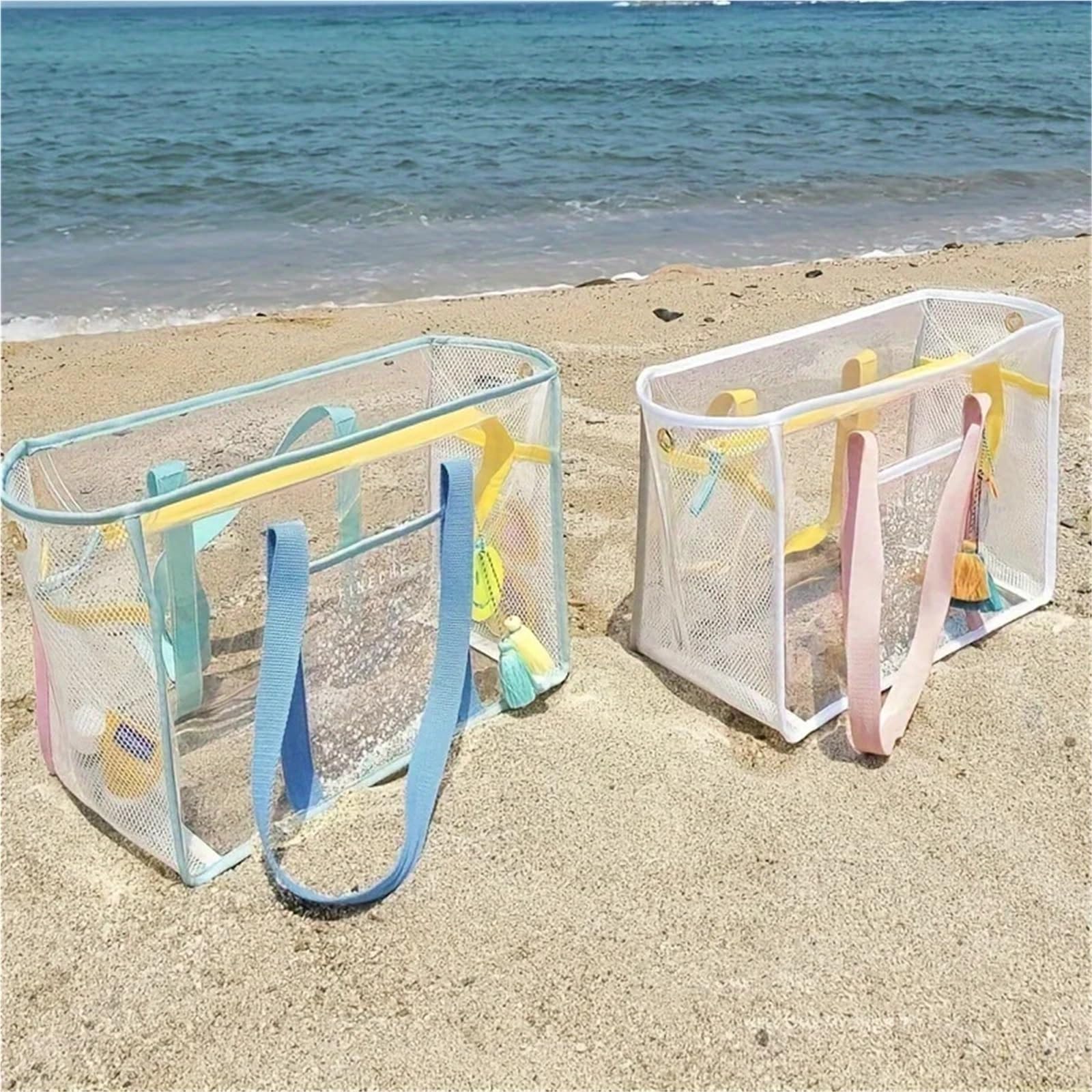 Sac De Rangement Transparent Sac de Plage Transparent Grande capacité, Sac de Voyage Portable en PVC, Sac fourre-Tout de Rangement étanche for Le Lavage, Le Fitness et la Natation(Pink-XL)