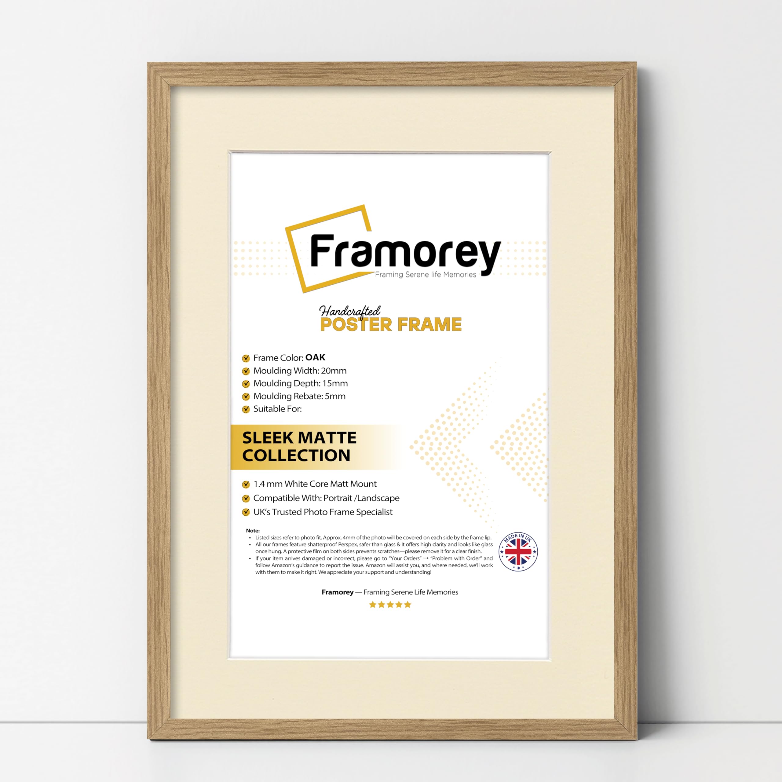 Framorey Framing Serene Life Memories Oak With Ivory Mount Framorey Thin Matt Oak Photo Frame 24X20" Size Picture Frame With 20X16" Size Ivory Mount, Flat Wooden Effect Photo Frame, Home Décor Frame, Wall Art Poster Frame