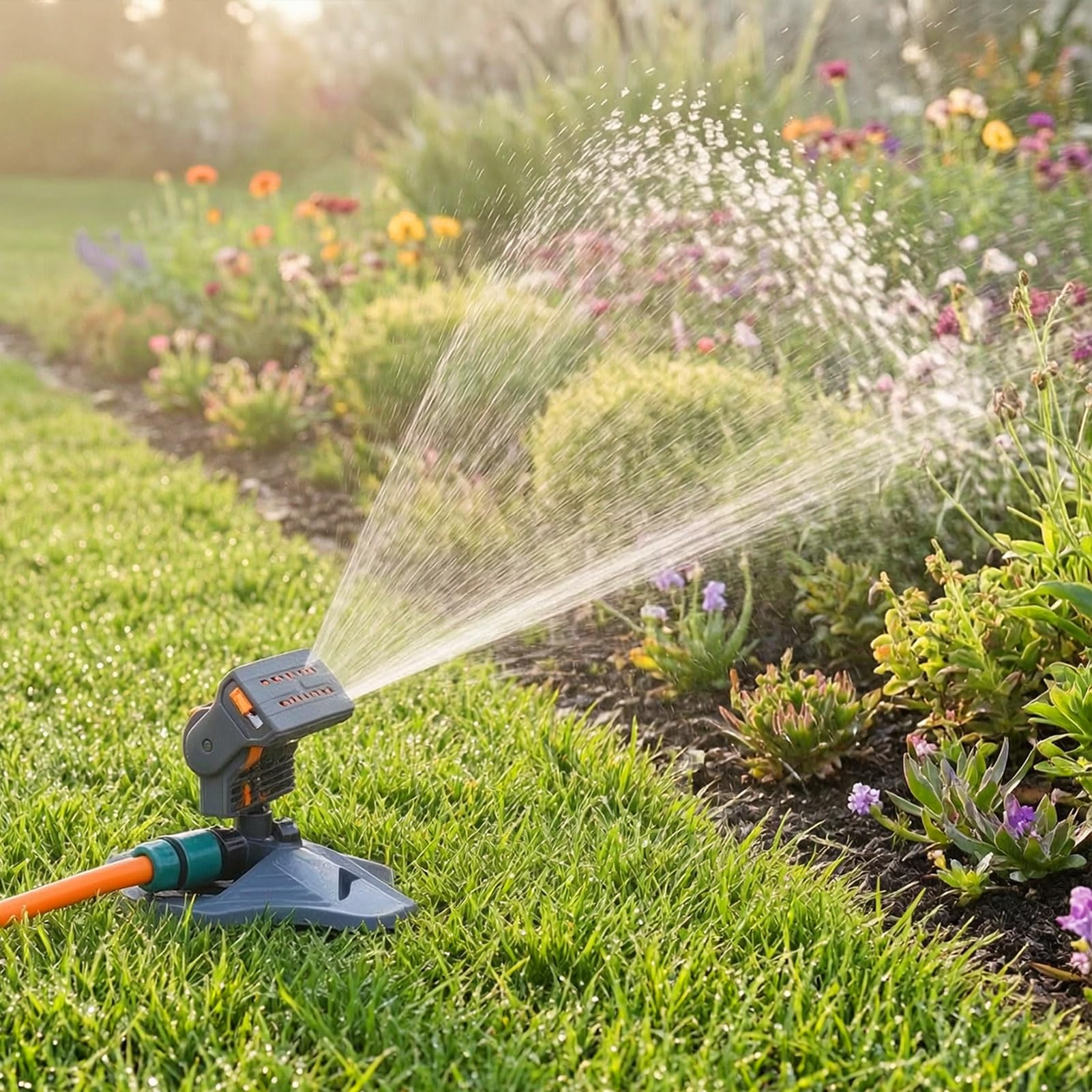 Irrigatore da giardino oscillante, 16 ugelli irrigatore per prato con gamma di spruzzo regolabile, sistema di irrigazione da giardino per piante, raffreddamento all'aperto per bambini, facile