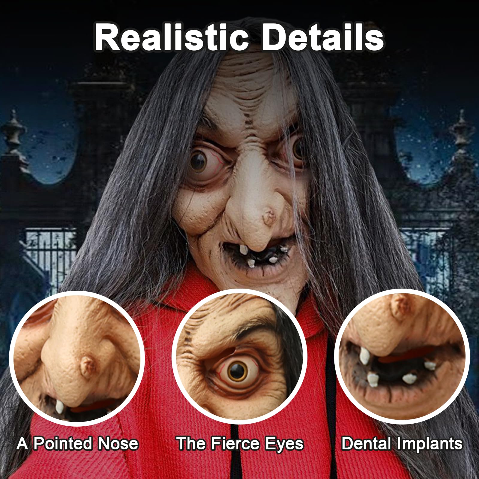 JIMACRO Halloween Witch Mask for Women Scary Latex Masks for Adults Scary Mask Realistic for Halloween Cosplay Haunted House Props (witch mask) - Image 3