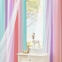 Vista 23 de XiDi Cortinas opacas para dormitorio de niñas, diseño de princesa unicornio arcoíris, 72 pulgadas de largo, rosa/azul