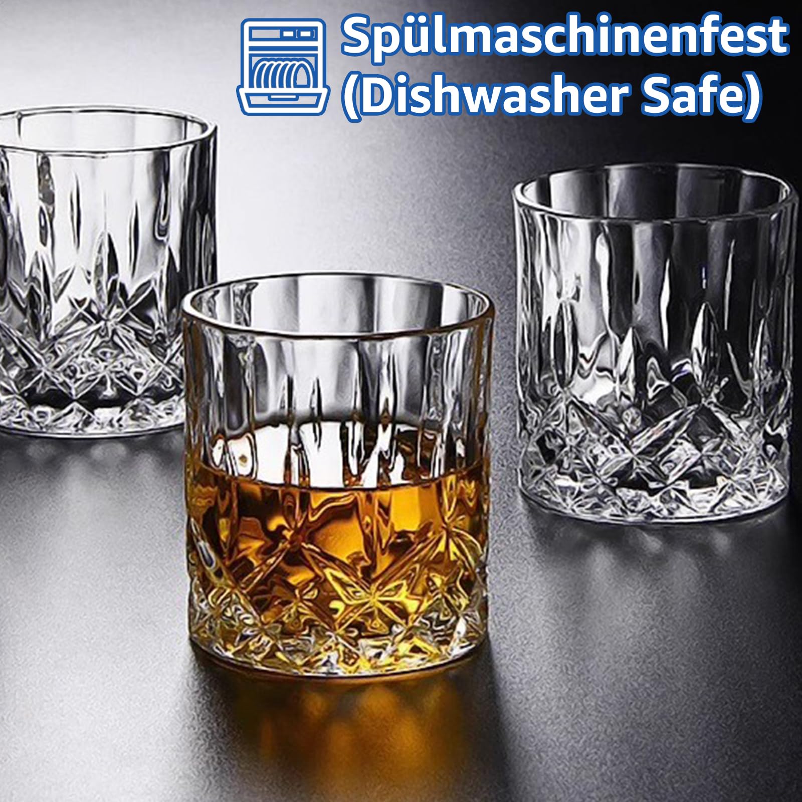 18 Stück Whisky Gläser, Whiskey Gläser 200ml, Kristallgläser mit Relieff, Tumbler Glas, Wiskeygläser- set, Whisky Glas Whyskigläserset Whiskey Glaser für Scotch, Bourbon, Cognac, Wodka und Likör