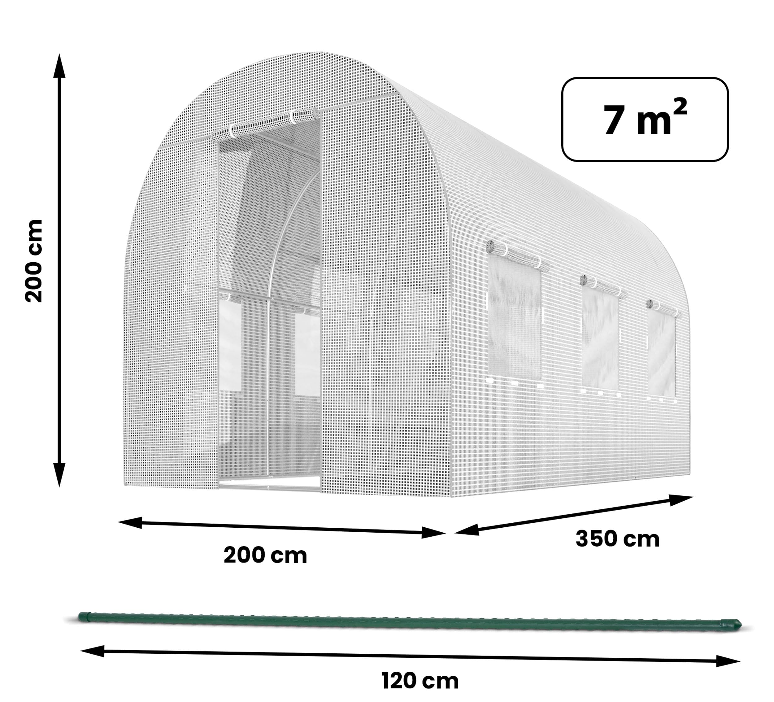 Szklarnia Foliowa Tunel Ogrodowy Stalowe Profile Okna Z Moskitierami 2 x 3,5 x 2 m 7m2 Biały