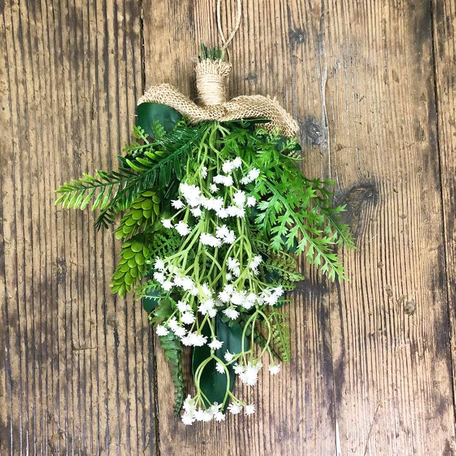 Amazon｜ナチュラルグリーン かすみ草 スワッグ グリーン 春