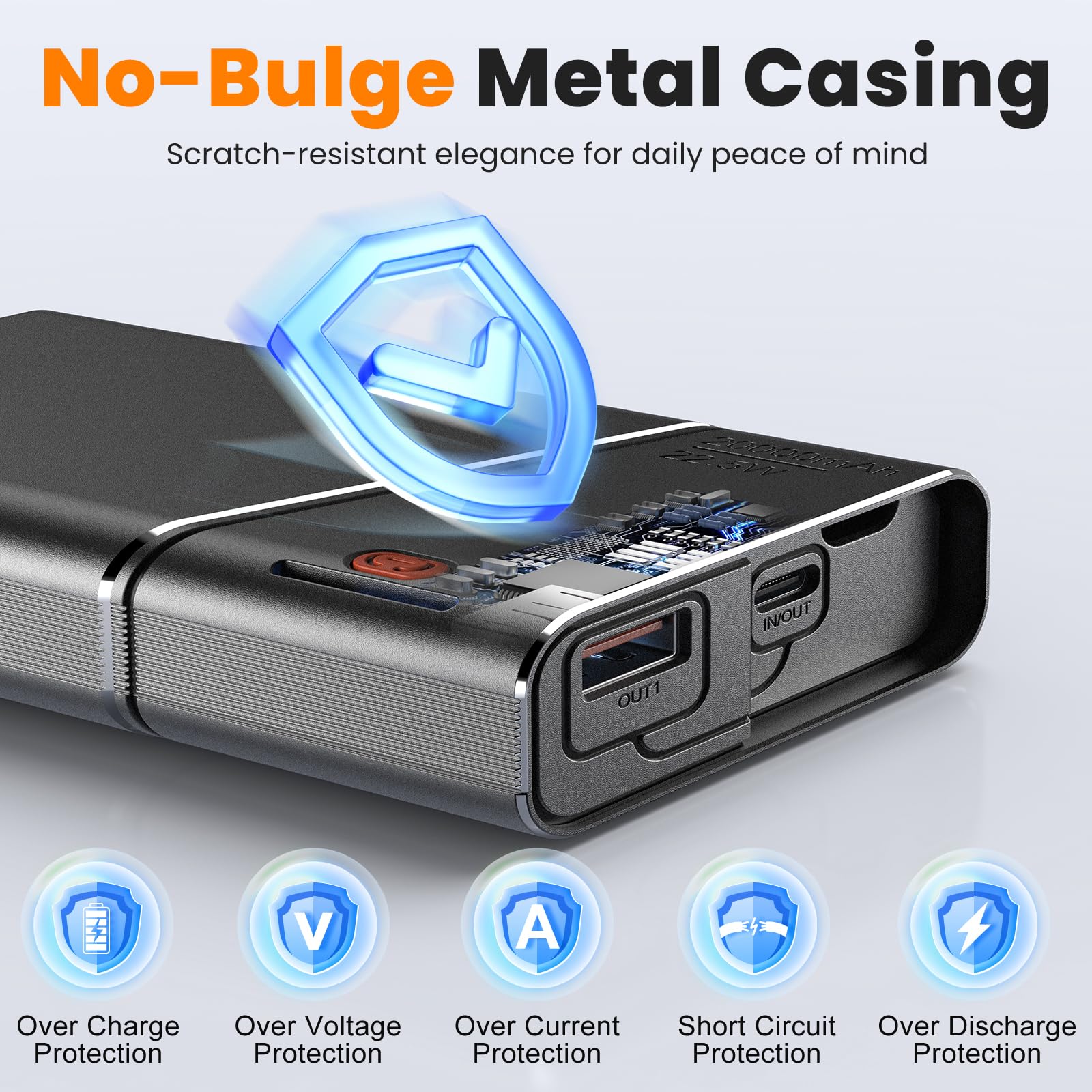 Aaoyun Tragbares Ladegerät, Powerbank, 20.000 mAh, 22,5 W, PD, super schnelles Aufladen, Powerbank mit integriertem USB-C-In&Out-Kabel, externer Handy-Akku für iPhone 17/16/15, iPad, Samsung S24