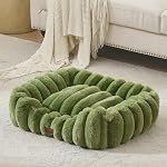 Luxury Dog Beds,Large Sized Dog Washable Furry Pet Beds,Comfort Rectangle Pet Sofa Couch with Ultra,Puppy Beds with Removable Zipper Cover,30x25x7.5inches,Sage Green
