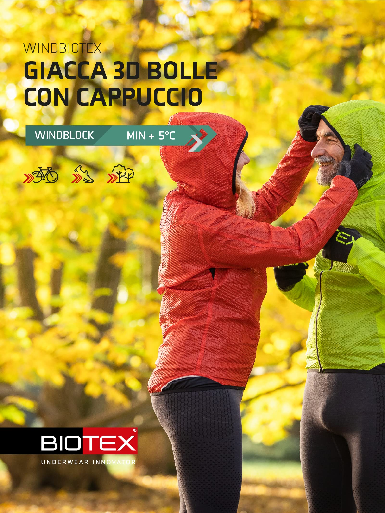 BIOTEX Mantellina Windjacket 3D BOLLE Unisex, Anti-vento e Ultra-Leggera, per Ciclismo e Running