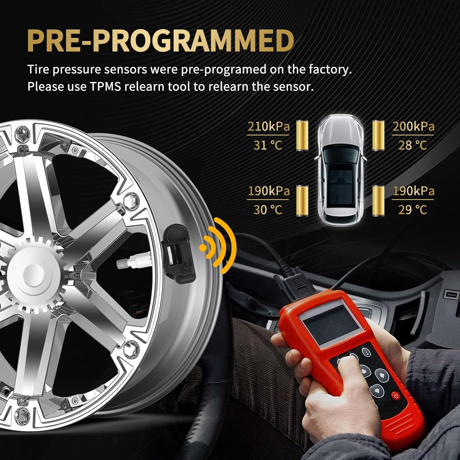 TPMS Sensor, 4PCS 433MHz Tire Pressure Monitoring Sensor Replacement for Mercedes-Benz C250 CL550 CLS550 E250 E550 G550 GL350 GLK250 ML350 S550 SL550 SLK250 Sprinter 2500 A0009050030