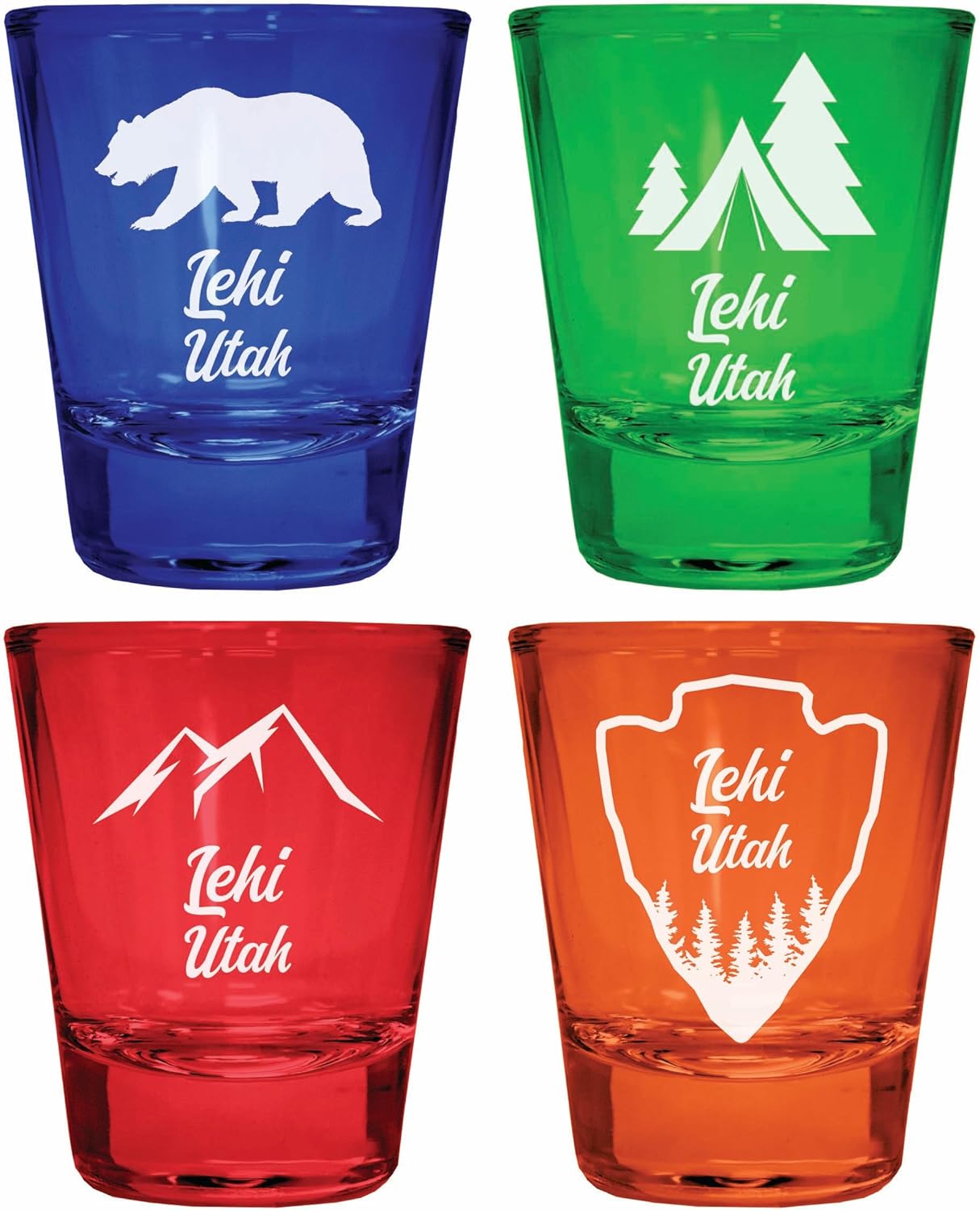 Pack de 4 Vasos Shot Grabados Multicolor Lehi Utah Souvenir