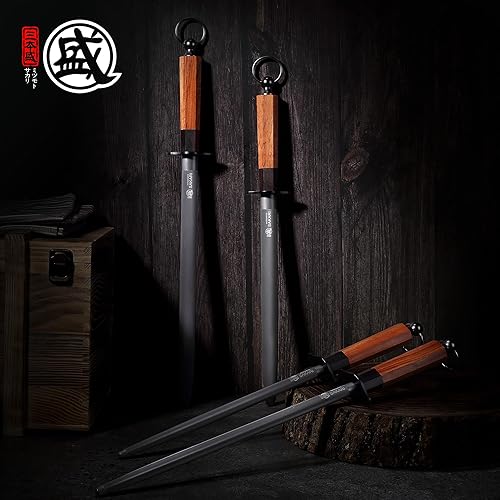 Miniatura 5 de MITSUMOTO SAKARI Varilla de afilar cuchillos japonesa de 12 pulgadas, afilador de cuchillos de cocina profesional, acero redondo japonés de alto