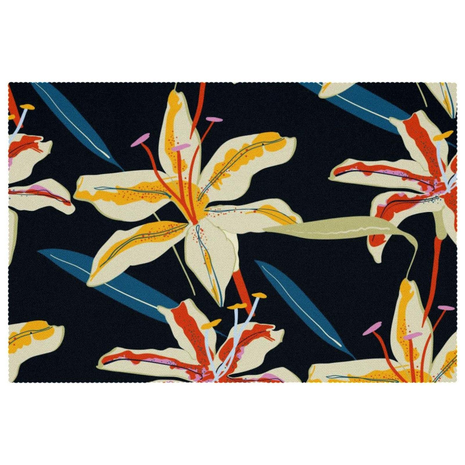 Set de table noir motif lys tigre lot de 6 pièces de 30x45 cm