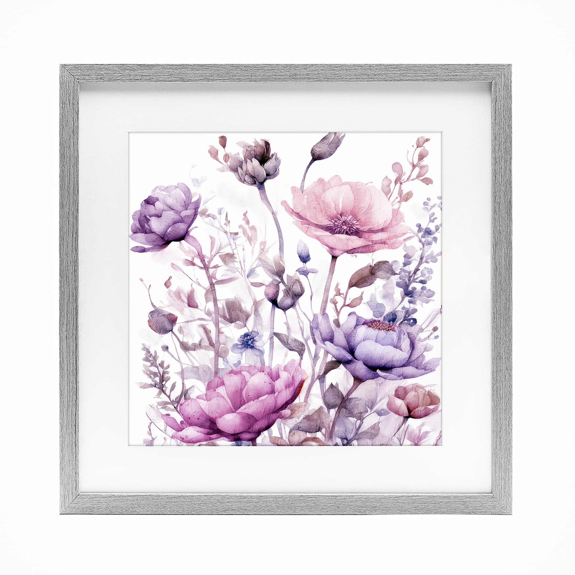 Stupell Industries Farmhouse Gray (Textured) 'Purple & Pink Florals'| Framed Print Under Glass