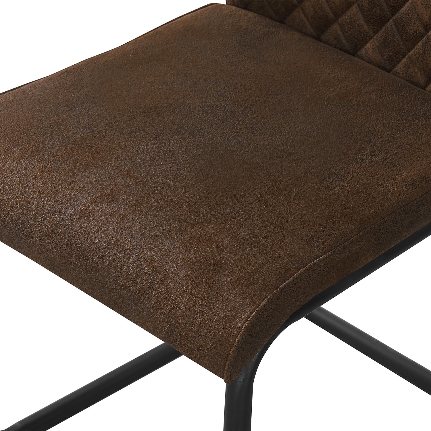B&D home® Esszimmerstühle Theo 4er-Set – gepolsterte Freischwinger mit Rautensteppung, Wildlederoptik Braun, ergonomische Sitzfläche, schwarzes Metallgestell, Industrial Design für Küche & Esszimmer