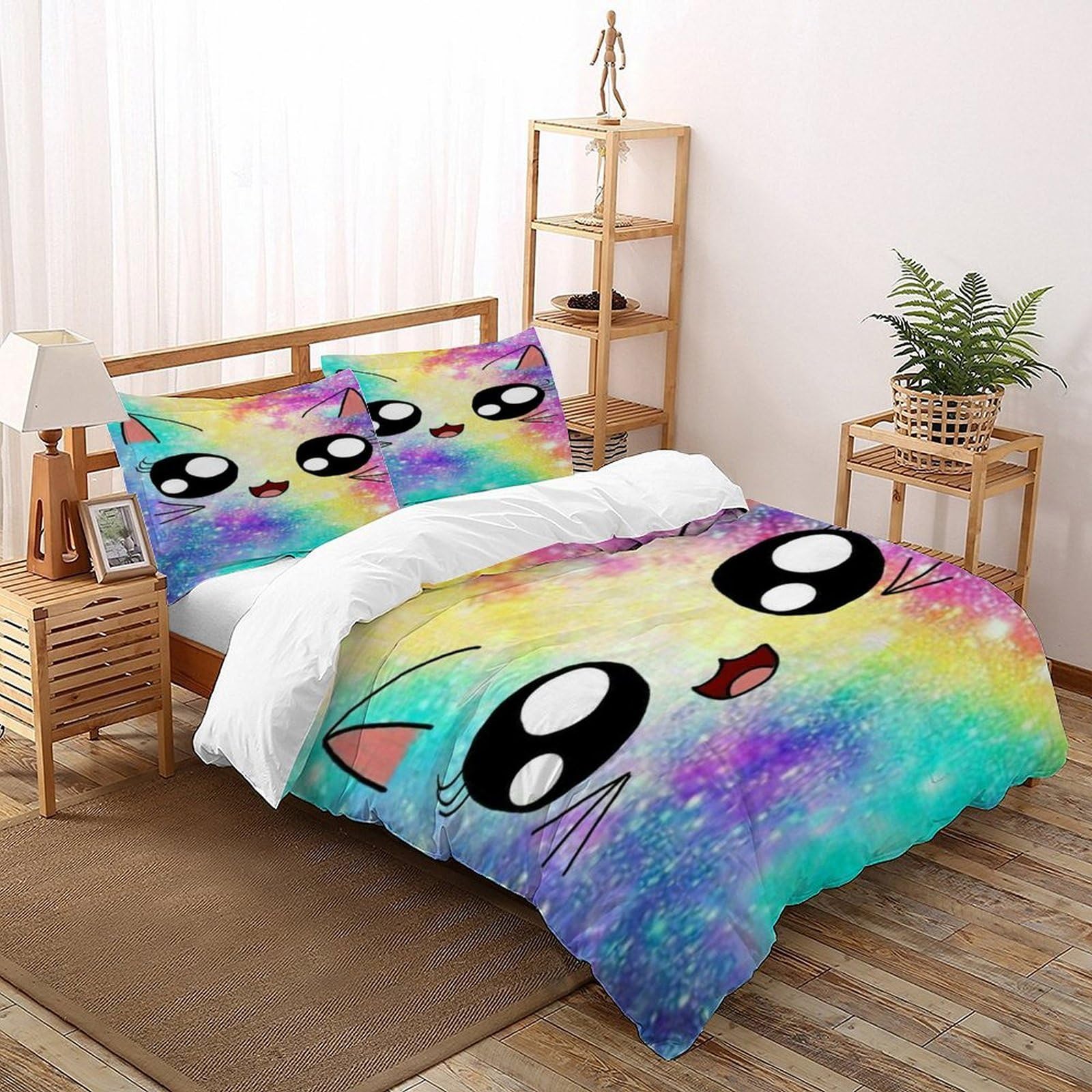 Cat Galaxy Bedding Set 3D Digital Printing Gothic Themes Duvet Cover Set Pillowcase Microfiber Quilt Cover Suitable for Family,couple,children Super King（260x220cm）