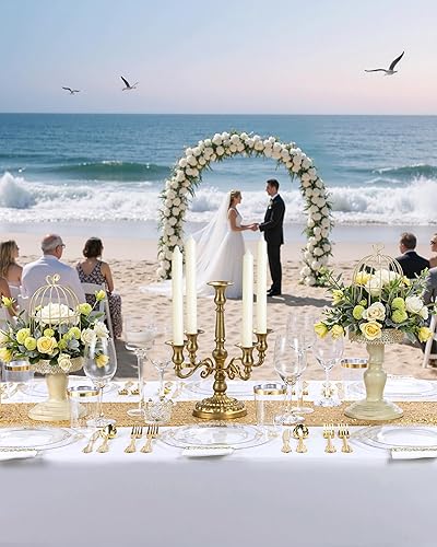 Miniatura 7 de Nervure 175 platos de plástico dorado transparente, platos desechables dorados, 100 platos de plástico transparente y dorado, platos desechables