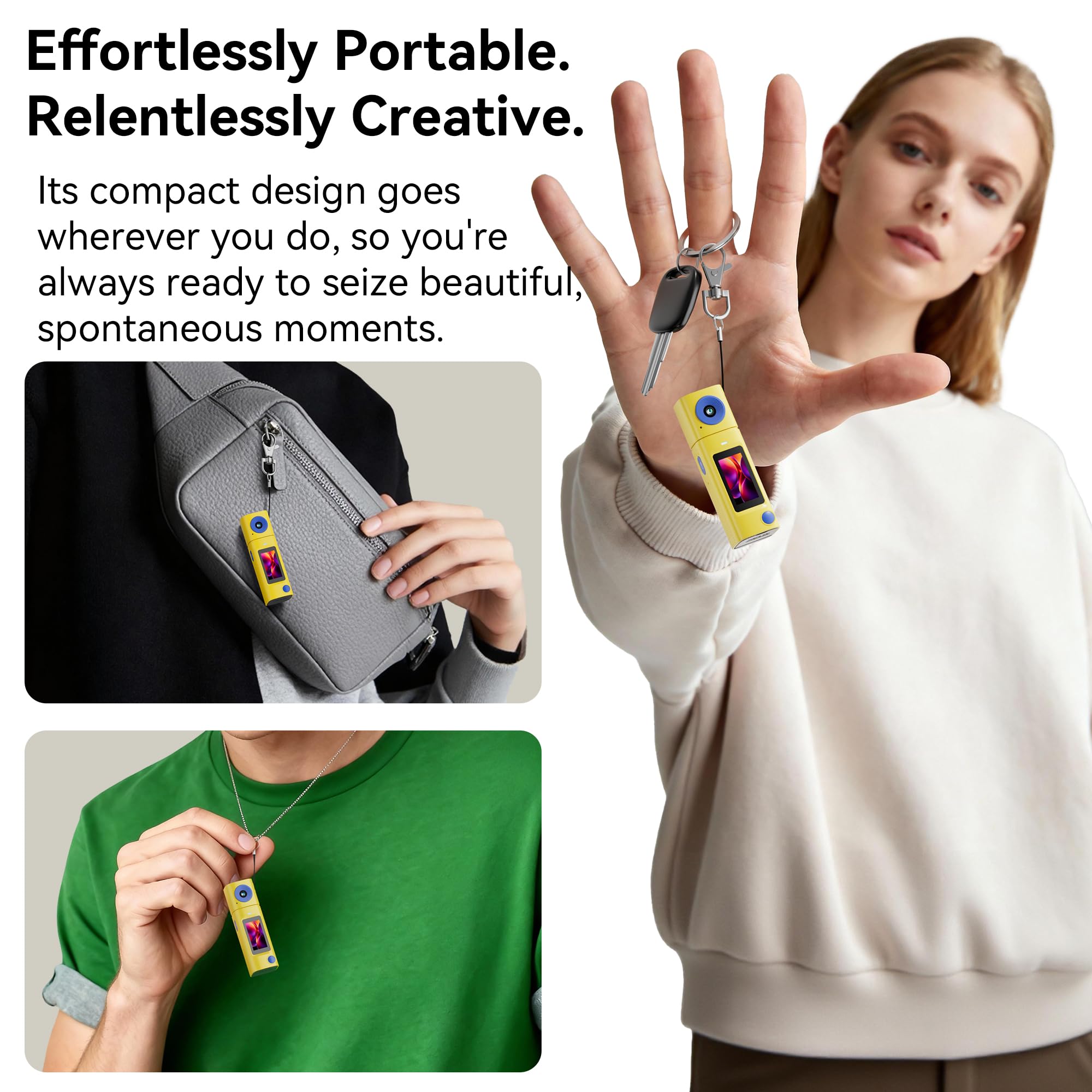 Mini-Schlüsselanhänger-Digitalkamera: 2K-Digitalkamera mit 16-GB-Karte, Vintage-Schlüsselanhänger-Kamera mit 270° drehbarem Objektiv, 400 mAh Akku, tragbare kleine Kameras mit eleganter Geschenkbox