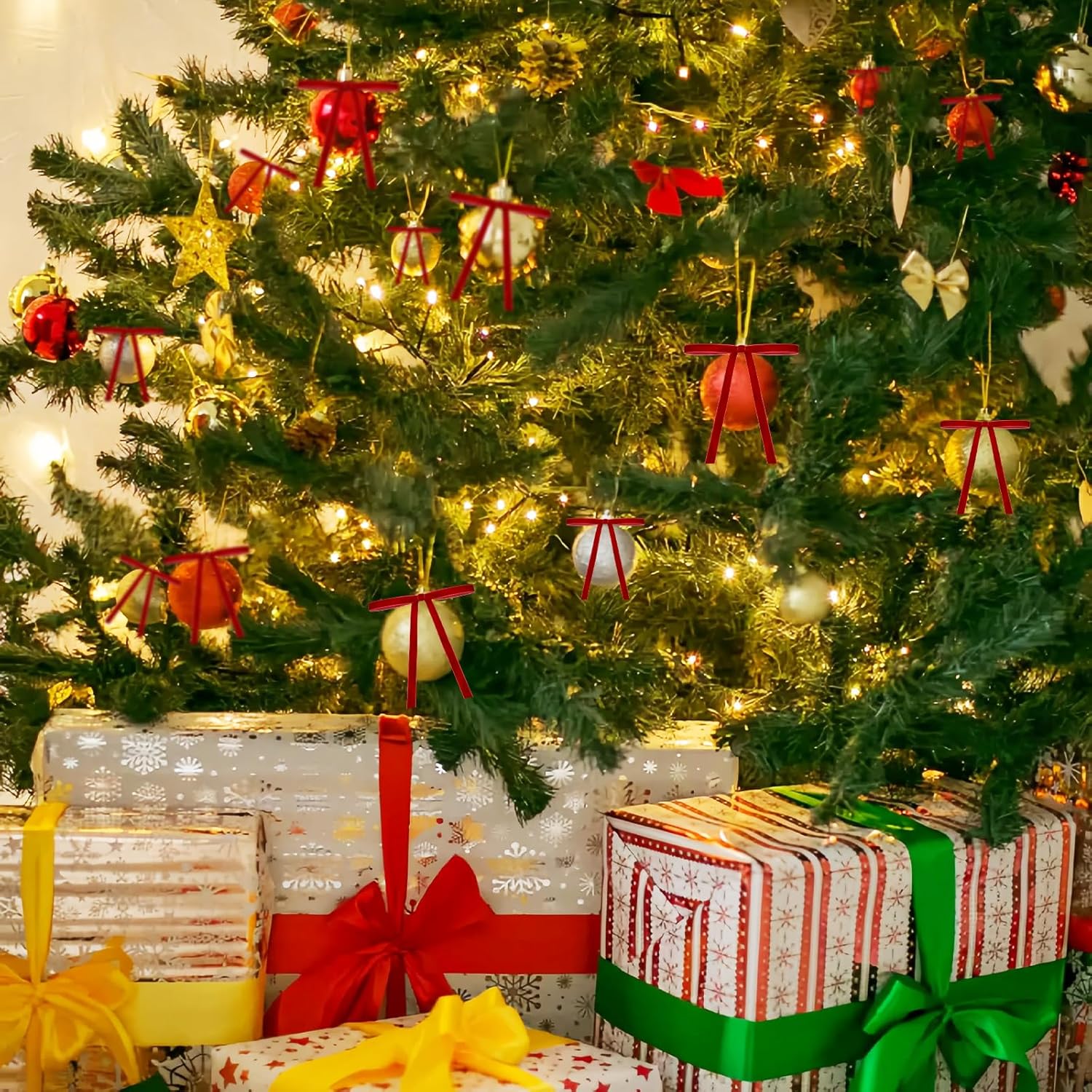 Red Velvet Christmas Bows (24 Pack) - Premium PreMade Wired Ribbon Bows for Christmas Tree Decor, Xmas Wreaths, Garland, Gift Wrapping - Vintage Elegant Holiday Decorations - Image 7