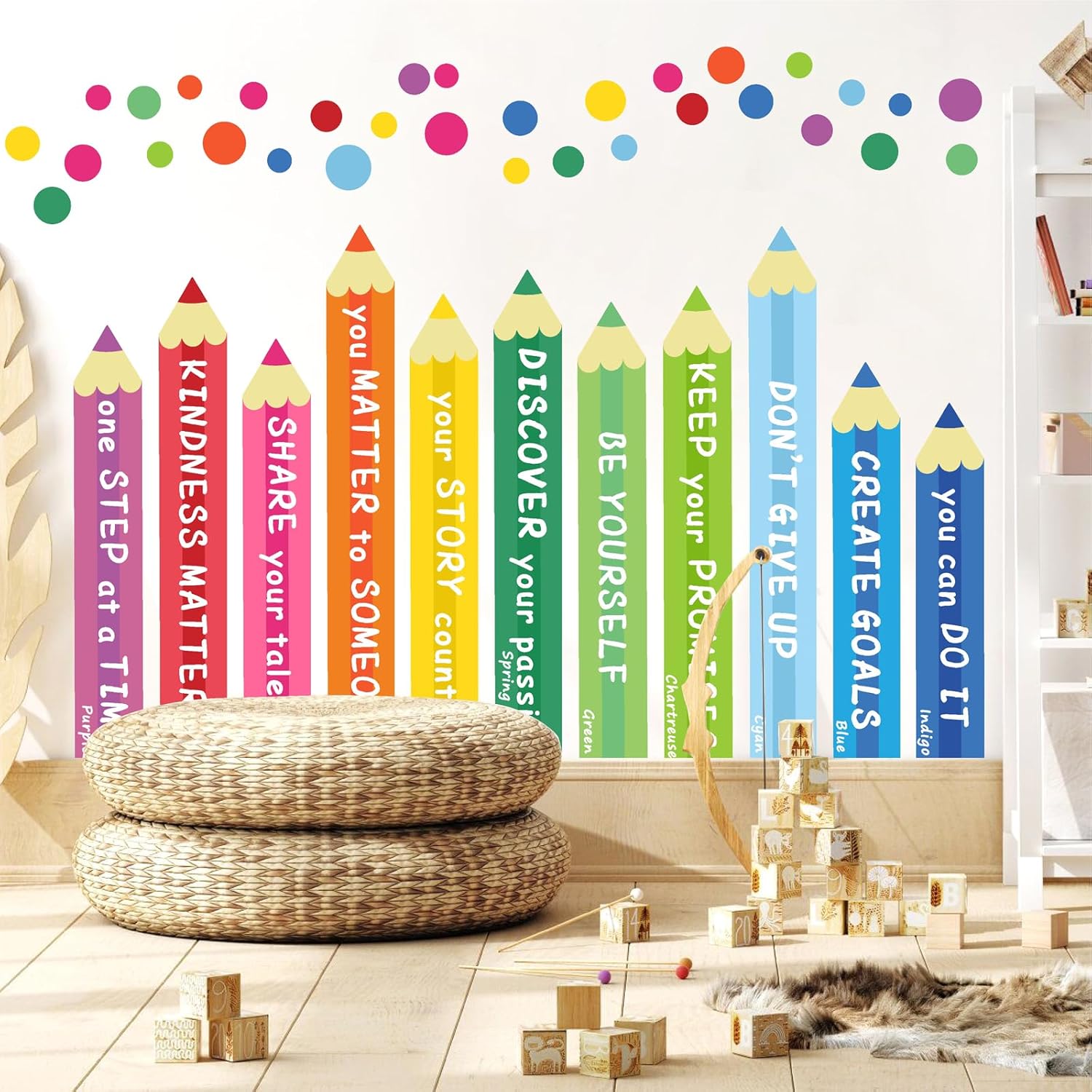 Colorful Inspirational Wall Decal Kids Wall Decals Color Walls Decals Motivational Quotes Walls Sticker You Can Do It Vinyl Sticker Polka Dots Decal Peel and Stick for Nursery Classroom Playroom Decor