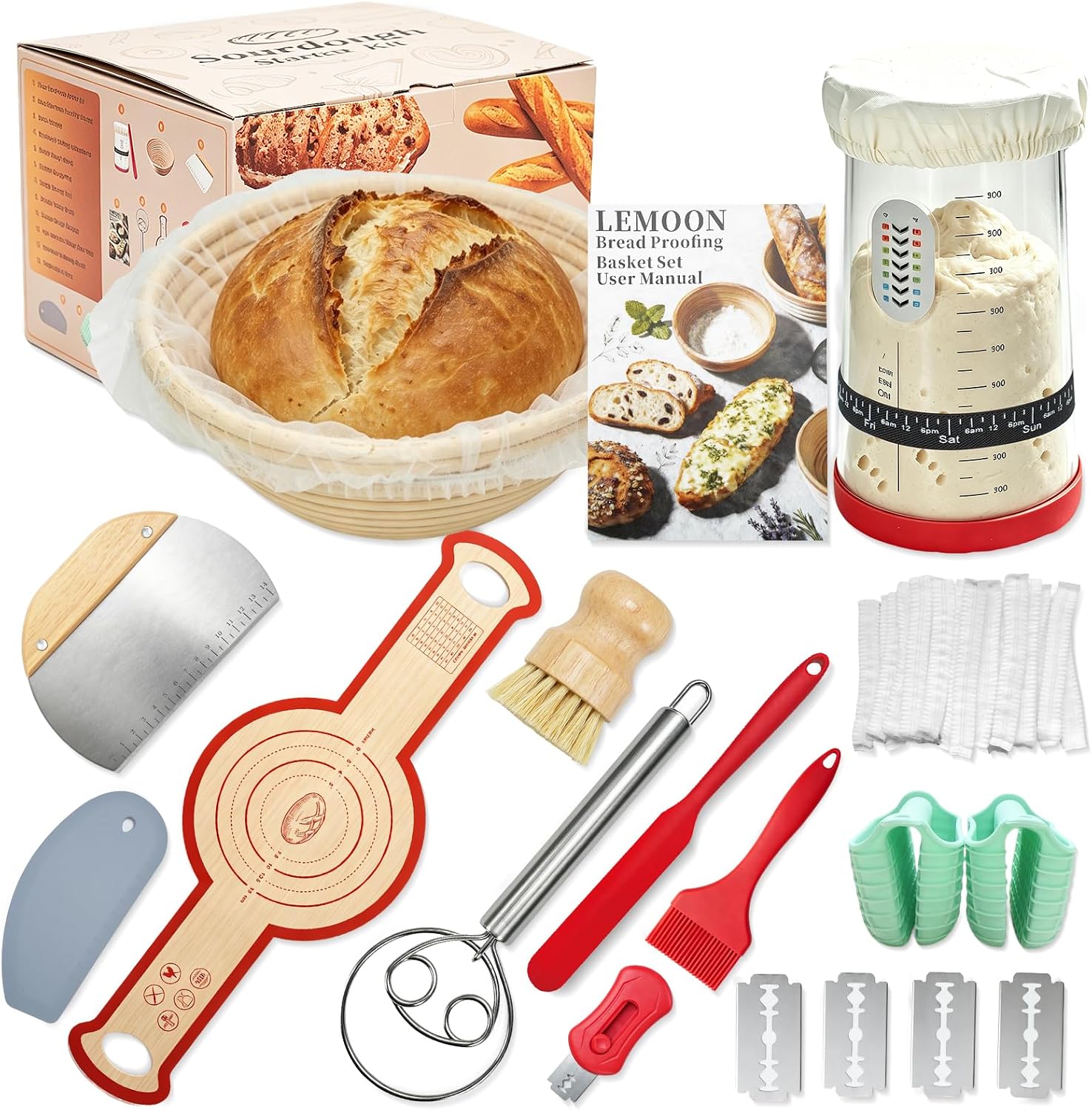 Sourdough Starter Kit, for Beginners, 40 oz Jar, Banneton