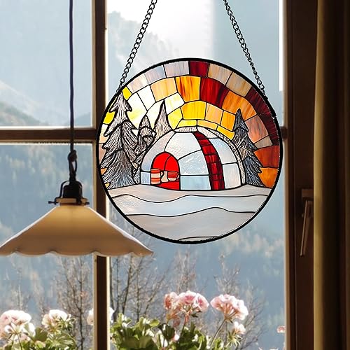 Miniatura 4 de Stained Glass Window Hanging White Tree Snowy Scenery Large 15" - Suncatcher Door Garden Home Decor and Christmas Mother's Day Birthday Gift for