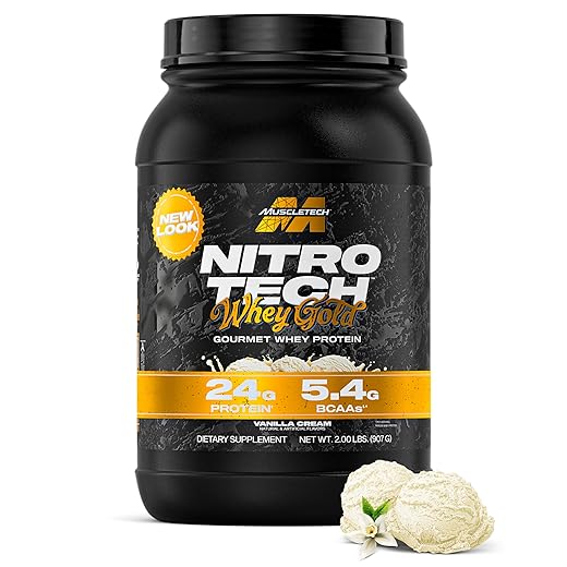 Whey Protein Powder | MuscleTech Nitro-Tech Whey Gold Protein Powder | Whey Protein Isolate Smoothie Mix | Protein Powder for Women & Men | Vanilla Protein Powder, 2 lbs (28 Servings)-package varies