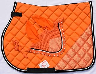 Orange Luxury Saddle Pad Set Matching Ear Bonnet | Equestrian Show Gear | Horse Riding Matchy Set | Dressage or Jumping/Hunter