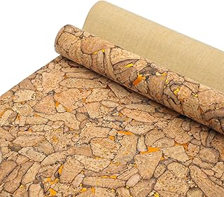 SorenCut Patterned Cork Fabric Roll 12.8 x 54 Inch – Stone Mosaic Gold Cork Leather Fabric with Flexible Backing for DIY Crafts, Earrings, Bags, Wallets & Handmade Accessories
