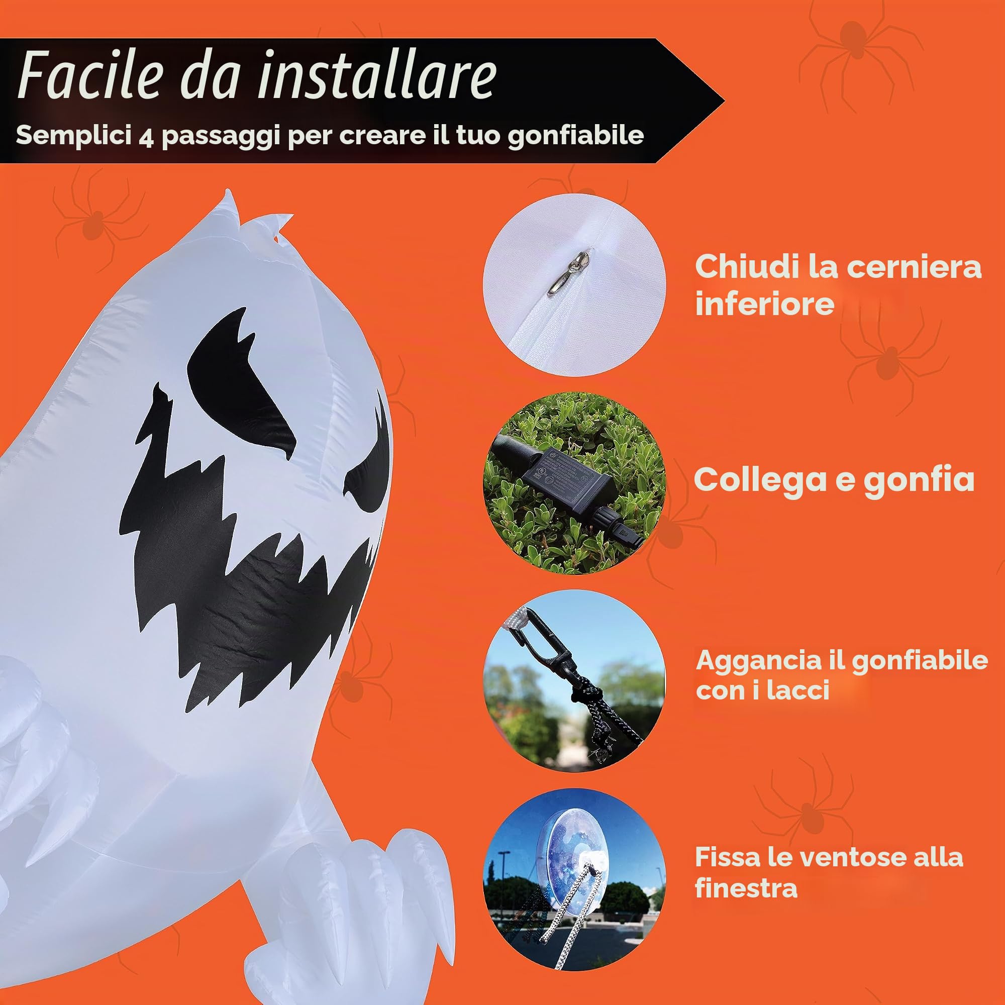 Joiedomi Decorazione gonfiabile per esterni con fantasma di Halloween, altezza 1,5 m, con LED rotante, decorazione spaventosa per Halloween, decorazione per finestre