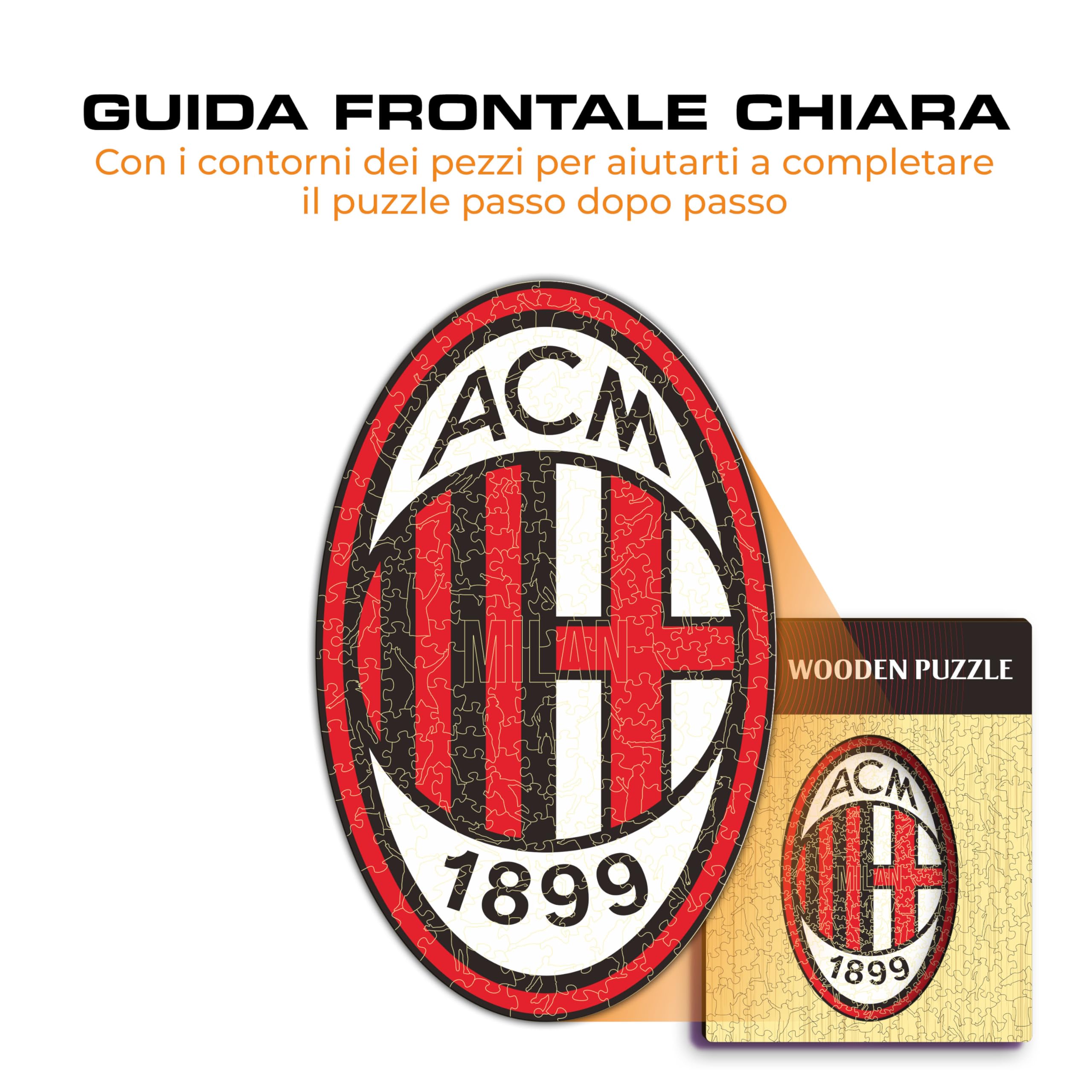 Iconic Puzzles, Milan Logo, Prodotto ufficiale, Puzzle di Legno per Adulti e Bambini, Legno 100% Sostenibile, Taglia M 270 Pezzi