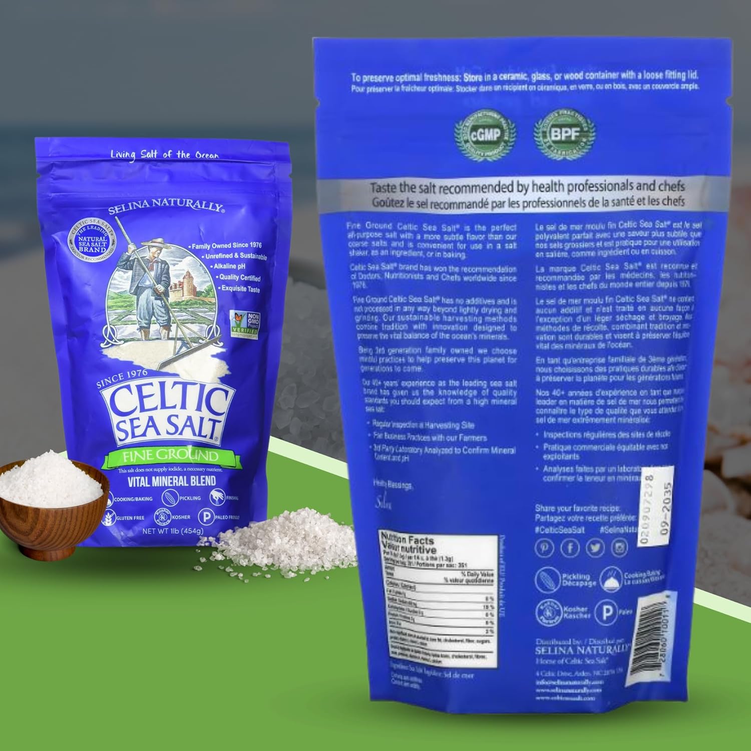 Fine Ground Celtic Sea Salt Bundle. Includes One-16 Oz Bag of Selina Naturally Celtic Sea Salt in a Good For My Home Box. One Lb of Unrefined and Kosher Salt! Fine Celtic Salt in Resealable Bags!