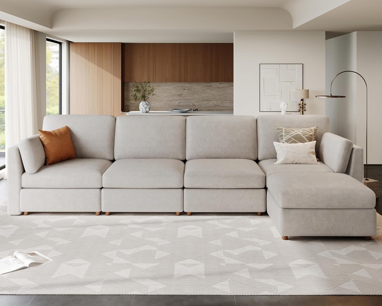 Faux Leather Modular Sectional Sofa, Oversized Sectional