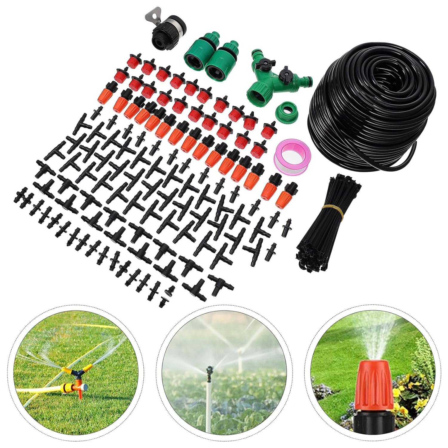 Drip Irrigation System Garden Watering Kit Automatic Micro-Sprinkler DIY Irrigation for Flower Beds Lawn Patio Greenhouse with Plastic Nozzles