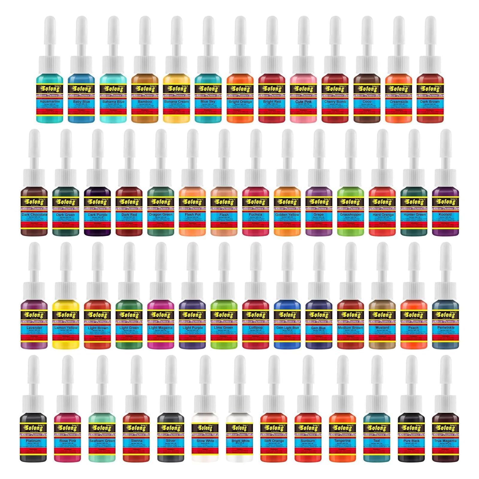 Solong Tattoo Ink Set 54 Colors, 1/6 oz (5 ml) Pigment Kit